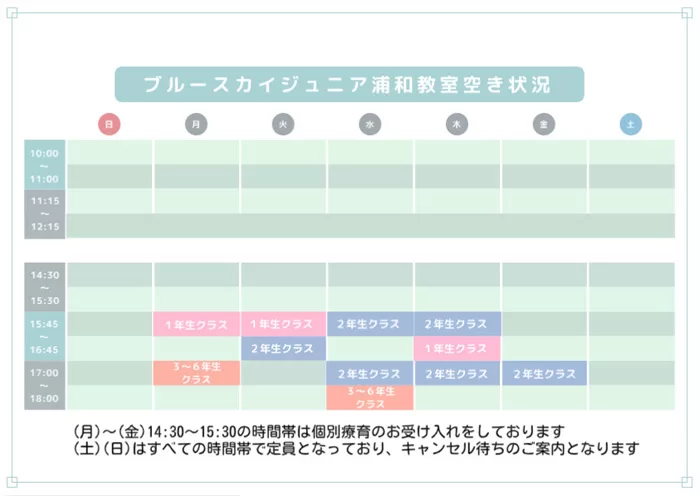 空き状況のご案内（ブルースカイジュニア浦和教室）