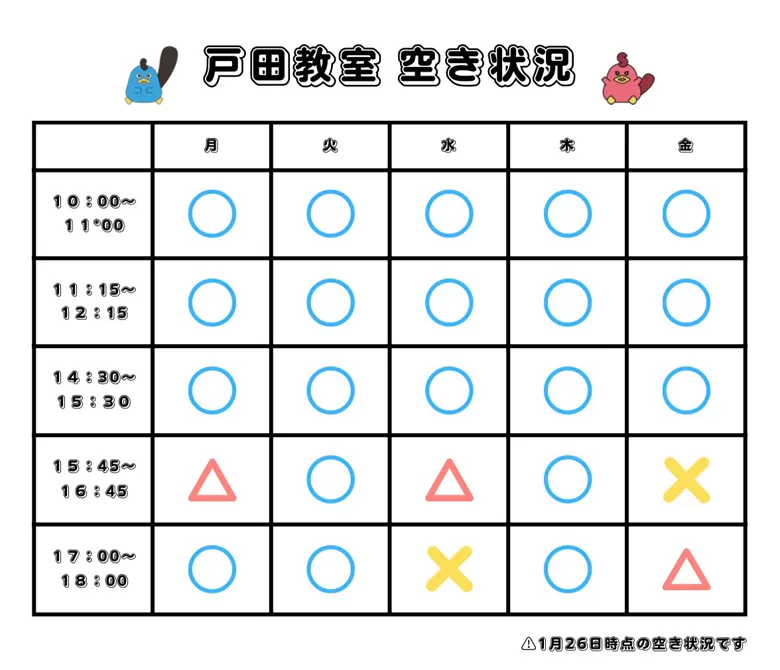 ブルースカイ戸田教室の空き状況